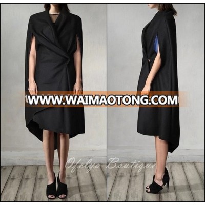 Cape-style Gabardine Coat cashmere Winter Women Original Designs Raglan Sleeve Black-Grey Cloak