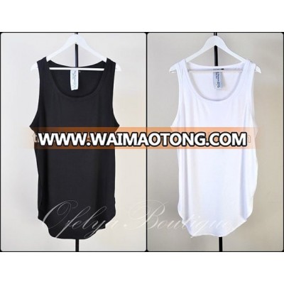 2018 Extended Silky Long Tank Top Oval Hem Viscose Cotton Summer Singlet