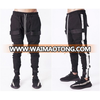 2018 NWT Multi Strap Vertical Back Bottom Zip Drop Baggy Sweatpants / Streetwear Jogger Pants - Side White Stripe