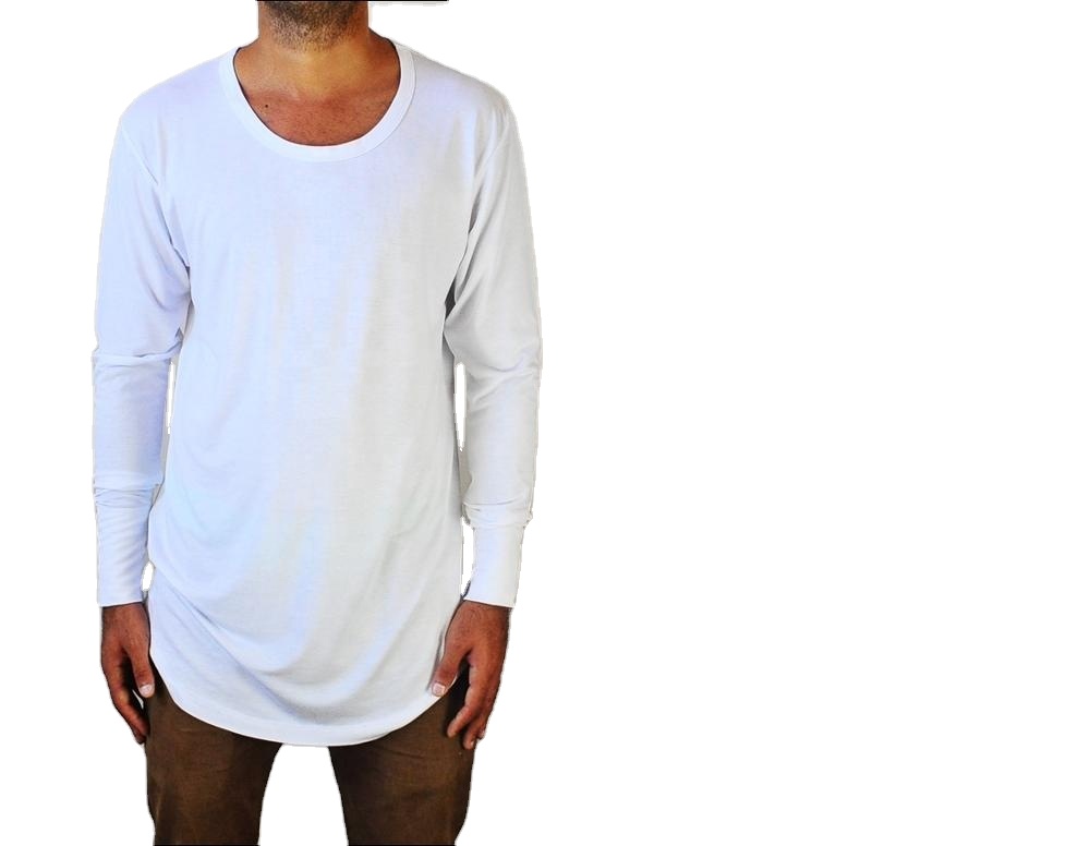 2021 Mens Viscose Cotton Wide Neck Raw Hems Lengthen Extended Elongated Henley Tee Design Long Sleeve Tops Tee